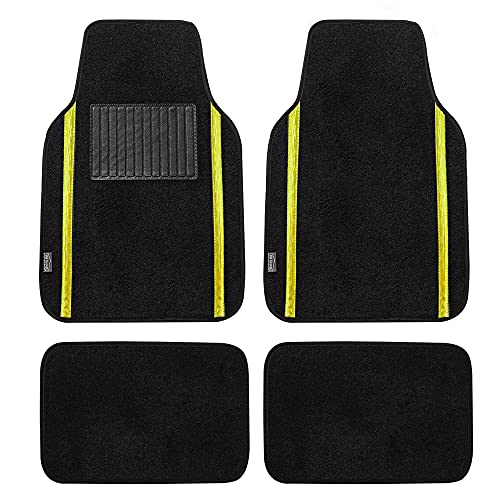 FH Group Universal Fit Car Floor Mats – All-Purpose Carpet Floor Mats & Protectors for Cars, SUVs & Trucks, Durable Automotive Carpet Mats, Yellow & Black - color: Yellow, style: Floor Mats