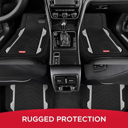 Rubbermaid Car Floor Mat, Heavy Duty All-Weather Car Mats Full Set with Dual-Tone Sliver Aluminum Inserts – Universal Fit, Anti-Slip Backing, Trim-to-Fit for Most SUV, Sedan, Van - color: Silver