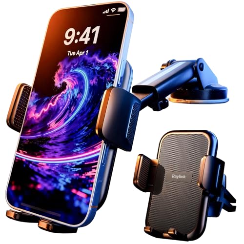RayLink NO.1 Best Phone Holders for Your Car Ultimate Military-Grade Windshield Dashboard Vent【Upgraded Suction & Clip】 Cell Phone Mount with Patent & Safety Certs for iPhone 17 Pro Max 16 15 Samsung
