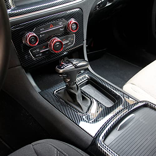 crosselec Carbon Fiber Central Control AC Gear Shift Cup Holder Headlight Switch Button Panel Cover Trim 5pcs for Dodge Charger 2015-2022 - color: black 5pcs