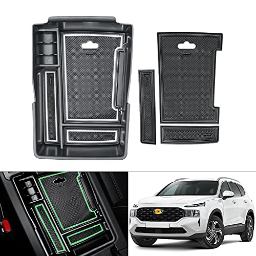 Autorder Center Console Organizer for 2021 2022 2023 Hyundai Santa Fe Accessories Armrest Storage Box Secondary Insert Tray with 2 Color Mats - size: 2021-2023 Hyundai Santa Fe