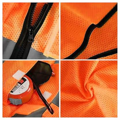 caparazon Unisex High-Visibility Reflective Safety Vest with Zippered Pockets - ANSI/ISEA Certified for Enhanced Work Safety - color: Orange
