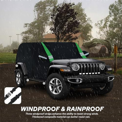 Car Cover Compatible with Jeep Wrangler Waterproof 4 Door Custom Fits for TJ YJ CJ JK JL, Outdoor Half Exterior Sun Rain Snow Dust UV Protection with Trunk Zipper - size: Custom Fit for Jeep Wrangler 4 Door（half Covers）
