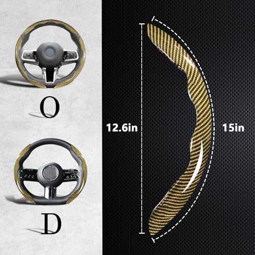 Carbon Fiber Steering Wheel Covers 3 Piece Clip on Steering Wheel Cover (Yellow) - color: Yellow
