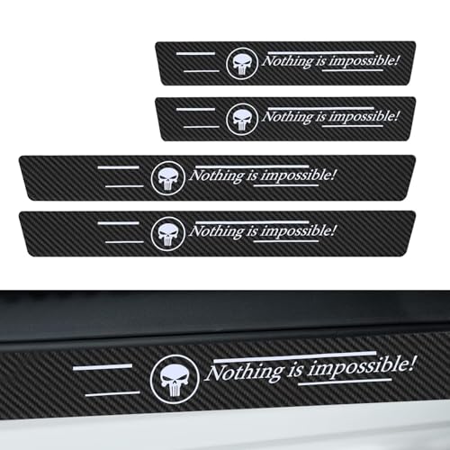 4 PCS Car Door Sill Protector, Carbon Fiber Skull Logo Car Door Threshold Protection, Anti-Scratch Car Door Protector Edge Guards, Universal Dust Shield Cover for Most Cars Door Step (Skull) - color: Skull (Noting is impossible)