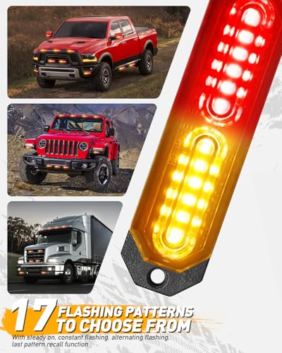 HLauto 1200T Emergency Strobe Grille Lights: 8pcs 12 LED Sync Feature Safety Warning Flashing Lights, Ultra Slim Surface Mount Hazard Caution Lights for Trucks, Vehicles, Car, ATV, UTV (Amber Red) - color: Amber/Red