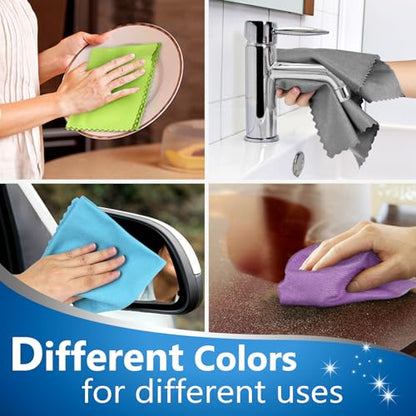 Microfiber Cleaning Cloth Glass Window Stainless Steel Mirror Polishling Rags Eyeglass Windshield Household Nano Sparkle Cloth Lint Free Cloth Cleaning Supplies Shiny Wipes, Pack of 8, 16" x 12" - color: Colorful-4 Color, Pack of 8