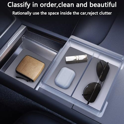 2PC Center Console Organizer Tray for Tesla Model Y Juniper 2025 2026 Flocked Armrest Drawer Storage Box Interior Accessories - size: 2PC Center Console Organizer