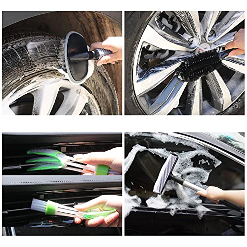 22Pcs Car Wash Cleaning Tools Kit Car Detailing Set with Canvas Bag Pink Collapsible Bucket Wash Mitt Sponge Towels Tire Brush Window Scraper Duster Complete Interior Car Care Kit - color: Pink