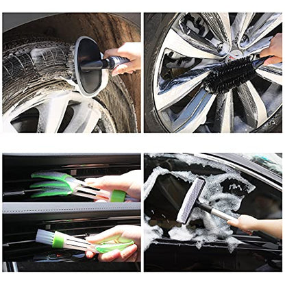 22Pcs Car Wash Cleaning Tools Kit Car Detailing Set with Canvas Bag Pink Collapsible Bucket Wash Mitt Sponge Towels Tire Brush Window Scraper Duster Complete Interior Car Care Kit - color: Pink