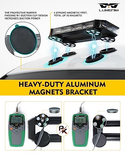LUMENIX Rooftop Strobe Beacon Lights Bar Green LED Emergency Caution Traffic Lightbar with Heavy-Duty Magnetic Base Safety Warning Flashing Light for POV Law Enforcement Vehicles Tow Trucks Snowplow - color: Green