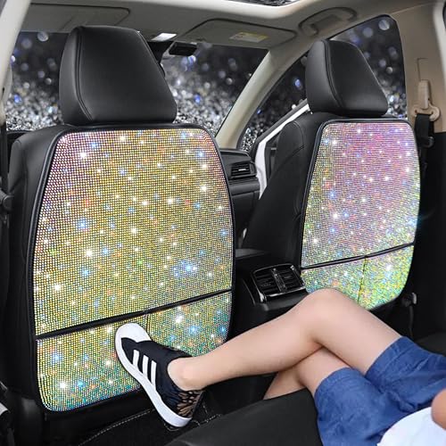 Diamond Bling Car Seat Kick Protectors with Storage – Sparkly Rhinestone Kick Mats, Universal Back Seat Cover for SUV, Crystal Auto Accessories for Stylish Moms Color 2pcs - color: Color 2Pcs