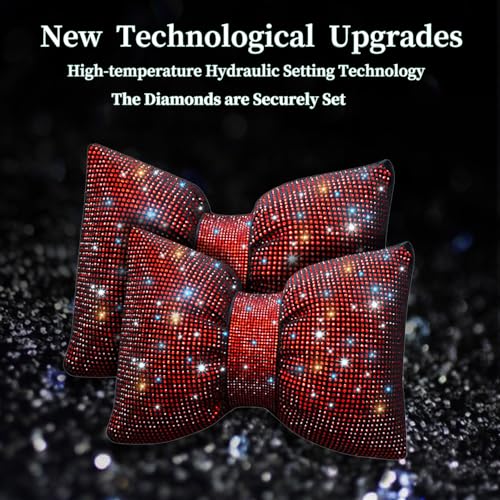 Women's Neck Pillow for Car Seat Bling Headrest Red Bling Accessories Auto Headrest Cushion Rhinestone Head and Neck Rest Cushion Crystal Diamon Red 2Pcs - color: Red
