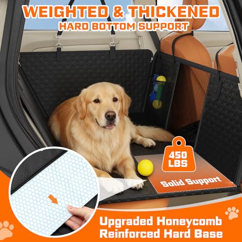 Dog Car Seat Cover with PU Leather Updated,Hard Bottom & Mesh Window, Waterproof Dog Car Seat Cover for Back Seat, Cat-Scratch Resistant Fabric,Backseat Cover for Dogs for Car SUV and Trucks