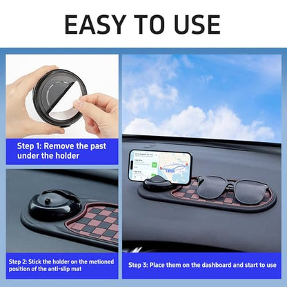 Jiechen Universal Anti-Slip Car Dashboard Mat with 360° Rotating Phone Holder – Multi-Functional Organizer Pad for Phones, Sunglasses, Keys, and Daily Essentials (Black) - color: Black