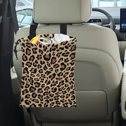 Car Trash Bag Hanging Brown Leopard Print Car Trash Can Waterproof Garbage Bag Hanging for Car Back Seat - color: Brown Leopard Print