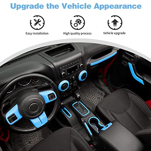 CheroCar 18PCS Interior Trim Kit for Jeep Wrangler JK JKU 2011-2018 4 Door,Steering Button Frame, Air Conditioning Vent Trim Cup Holder Cover,Gear Shift Knobs Frame,Ligth Blue… - color: Light Blue