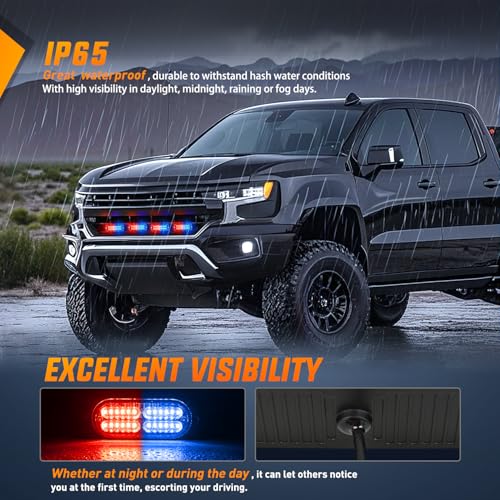 Nilight 4PCS LED Strobe lights 12V 24V Sync Feature Red Blue 24LED Emergency Hazard Warning Lights with Controller Hard Wire or Cigarette Lighter Plug for Car Truck RVs Campers - color: Red Blue w/Controller