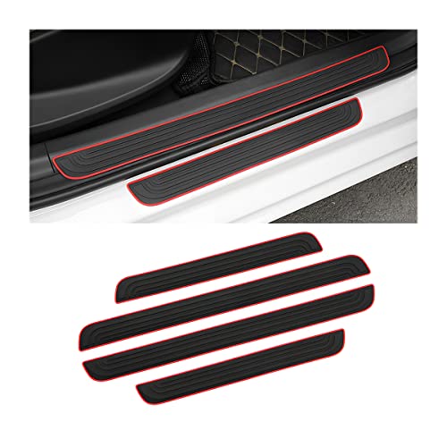 AICEL Car Door Sill Plate Protectors, 4 Pcs PVC Soft Rubber Front/Rear Door Sill Scuff Plate Guard, Universal Car Door Entry Decoration Stickers, Anti-Scratch Welcome Pedal Protector Cover - color: Red, size: 20.7*1.6+14.8*1.6