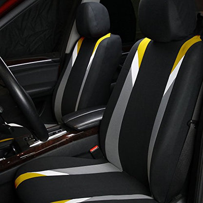 FH Group Premium Modernistic Flat Cloth Car Seat Covers – Universal Fit, Washable Seat Covers for SUV Sedan Van, Yellow, Full Set - color: Yellow, size: Full Set