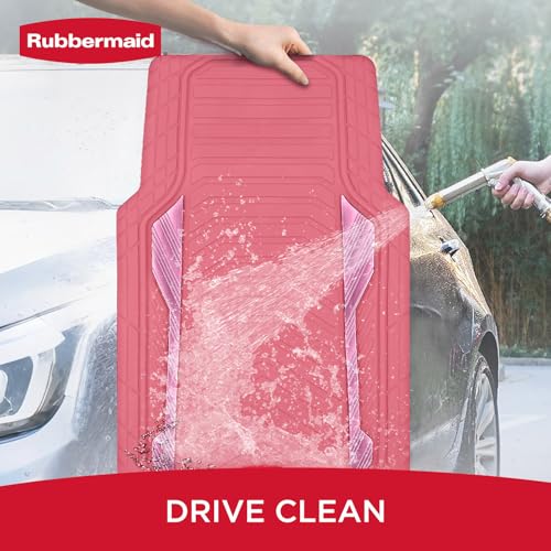 Rubbermaid Car Floor Mat, Heavy Duty All-Weather Car Mats Full Set with Dual-Tone Pink and Sliver Aluminum Inserts – Universal Fit, Anti-Slip Backing, Trim-to-Fit for Most SUV, Sedan, Van - color: Pink & Silver