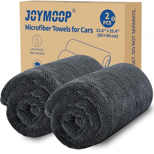 JOYMOOP Microfiber Towels for Cars, 2 Pack 35.4" x 23.6" Car Drying Towel, Dark Gray Reusable Car Towel, Quick Drying Car Microfiber Cleaning Cloth for RVs, SUVs, Trucks - color: New Car Towels - Dark Grey, size: 35.4"x23.6" - 2pcs