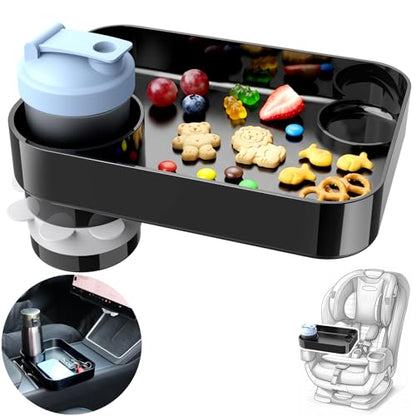 Car Seat Snack Tray for Kids, Mess-Free Square Travel Tray Cup Holder Snack Tray, Durable Car Food Tray for Toddlers, Universal Fit Kids Travel Road Trip Essentials (Black) - color: black