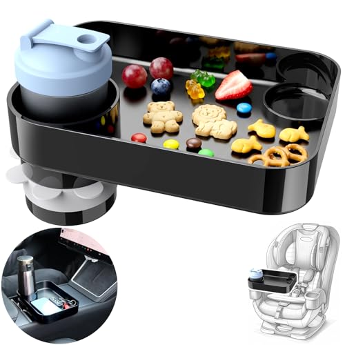 Car Seat Snack Tray for Kids, Mess-Free Square Travel Tray Cup Holder Snack Tray, Durable Car Food Tray for Toddlers, Universal Fit Kids Travel Road Trip Essentials (Black) - color: black