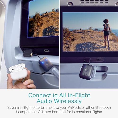 MEE Audio Connect Air in-Flight Bluetooth Wireless Audio Transmitter, with Extra Dual 3.5mm Jack AUX Adapter, for up to 2 AirPods/Other Headphones; Works with All 3.5mm Aux Jacks, Black - color: Black, style: Connect Air Bundle