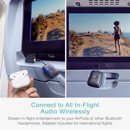 MEE Audio Connect Air in-Flight Bluetooth Wireless Audio Transmitter, with Extra Dual 3.5mm Jack AUX Adapter, for up to 2 AirPods/Other Headphones; Works with All 3.5mm Aux Jacks, Black - color: Black, style: Connect Air Bundle