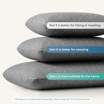 Travel Pillow Memory Foam Pillows, Camping Pillow-Compressible Medium Firm, Breathable Cover, Ideal Backpacking Hiking, Bed Pillows, Airplane and Car (Dark Grey, L) - color: Dark Grey, size: L-23.6*15.7in