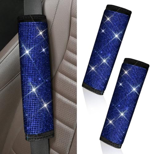 2PCS Bling Car Seat Belt Covers, Rhinestone Crystal Vehicle Seat Strap Cushion, Glitter Car Seatbelt Shoulder Protection Pad, Auto Interior Decoration Accessory for Cars, Trucks (Blue) - color: Blue