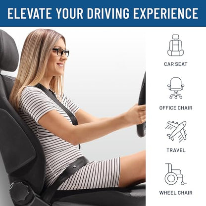 Everlasting Comfort Car Seat Cushion for Driving - Wedge Car Cushion for Office, Travel, Gaming Chair Memory Foam Driver Booster for Short People, Non-Slip, Washable Cover, Back & Sciatica Relief - size: Medium