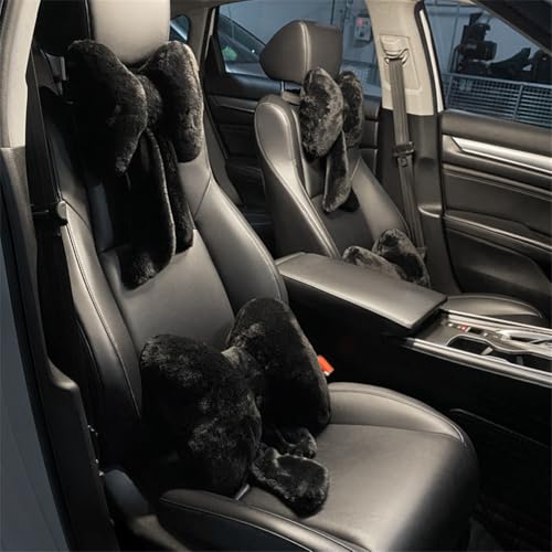 LYFJMUS 4 Pack Plush Bow Car Headrest Pillow and Lumbar Support Pillow Soft Butterfly Car Neck Pillows for Driving Cars Decor (Black) - color: Black