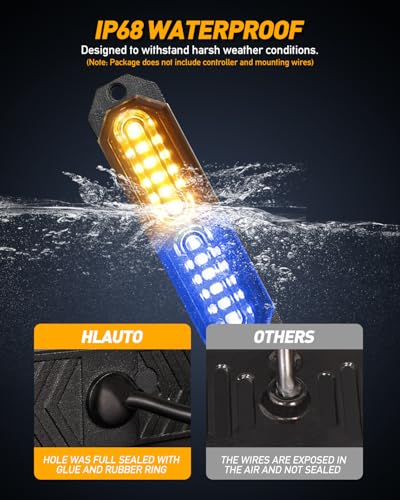 HLauto 1200T Emergency Strobe Grille Lights: 8pcs 12 LED Sync Feature Safety Warning Flashing Lights, Ultra Slim Surface Mount Hazard Caution Lights for Trucks, Vehicles, Car, ATV, UTV (Amber Blue) - color: Amber/Blue