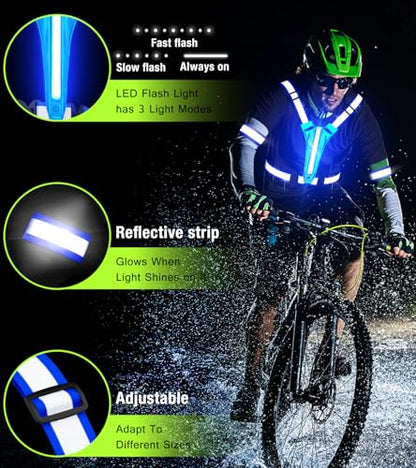 Led Light Up Running Vest Reflective Vest for runners night walking, Rechargeable Reflective Running Vest High Visibility - color: Bule