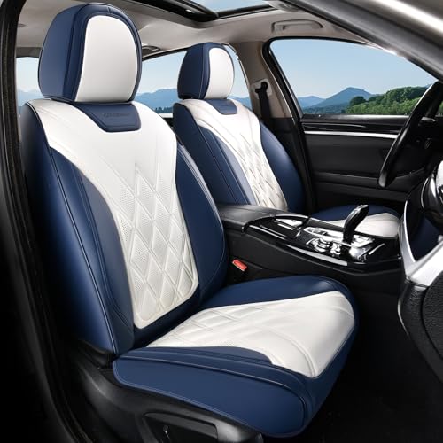 Coverado Car Seat Covers, Front Covers for Cars, Car Seat Cover Front Seats, Automotive Seat Cover, Waterproof, Leather Car Seat Cushion, Universal Interior Seat Protectors for Most Cars Blue-White - color: Blue_White, size: Front Pair