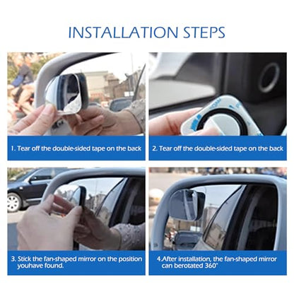 2 PCS Car Blind Spot Mirrors, HD Fan Shaped Glass Frameless Convex Rear View Mirrors, Stick on Adjustable Wide Angle Reverse Assist Mirror, Universal for Car SUV and Truck (Transparent)