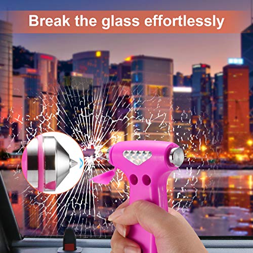 THINKWORK Car Safety Hammer for Teen Girl and Lady's Gifts, 2 Pack Three-in-One Emergency Escape Tool with Window Breaker and Seat Belt Cutter, Safety Emergency Car Escape Tool for Family, Children - color: 2-pink
