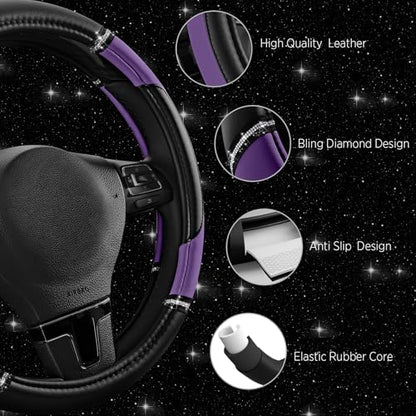 Road Comforts Leather Steering Wheel Cover - Made with PVC Leather - Anti-Slip, Universal Fit 14 1/2 inches to 15 inches - Purple - color: Purple