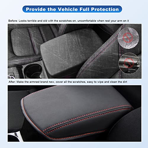 CDEFG 2024 2025 CX-5 Center Console Cover Armrest Pad Compatible with 2018-2023 2024 2025 Mazda CX5 CX-5 Console Lid Protective Cover Black Leather Scratch Resistance (Red Line) - color: Red Stitches for 2018-2025 CX-5