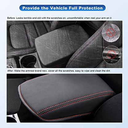 CDEFG 2024 2025 CX-5 Center Console Cover Armrest Pad Compatible with 2018-2023 2024 2025 Mazda CX5 CX-5 Console Lid Protective Cover Black Leather Scratch Resistance (Red Line) - color: Red Stitches for 2018-2025 CX-5