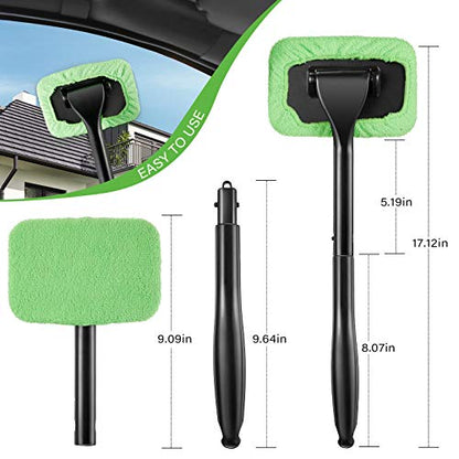 Frienda 2 Set Windshield Cleaner Tool Inside Car Windshield Cleaning Wand Auto Window Cleaner with Detachable Handle, 8 Reusable Microfiber Pads and 2 Spray Bottles for Car Interior(Gray, Green) - color: Gray, Green