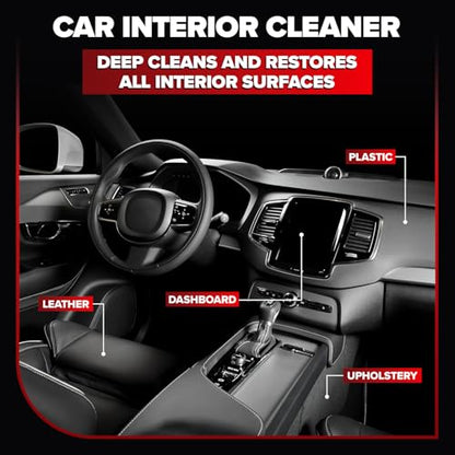 Carfidant Car Interior Cleaner – Stain Remover & Odor Eliminator – No Residue Finish – Safe on Leather, Fabric, Carpet & Plastic – Detailing Spray with Microfiber Towel – 18oz - size: 18 fl. Oz.
