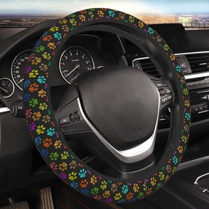 Colorful Paw Print Elastic Steering Wheel Cover Universal 15 Inch - color: 16