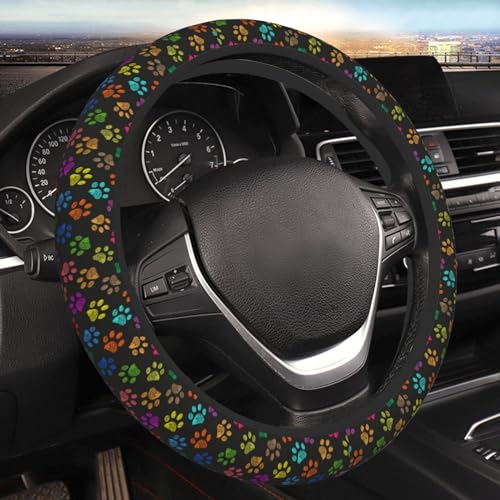 Colorful Paw Print Elastic Steering Wheel Cover Universal 15 Inch - color: 16