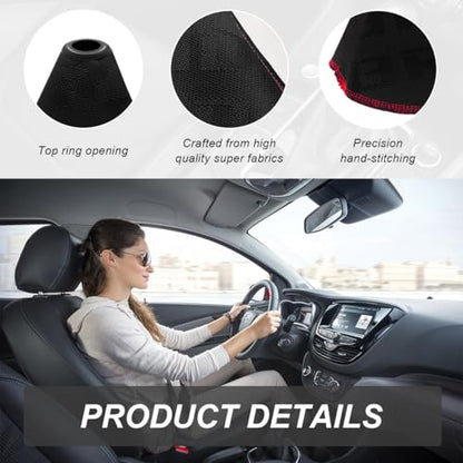Car Shift Boot Cover, Fabric Shifter Lever Knob Boot Dustproof Cover with Stitch, Manual Automatic Speed Shifter Boots Gear Gaiter for Most Vehicles, Car Accessories (Black) - color: Black