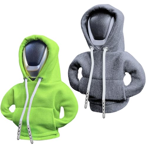 vvag Gear Shift Hoodie,Universal Shift Knob Hoodie, 4.7 Inch Car Shifter Stick Protector Decoration, Funny Hoodie Car Gear Shift Cover (Gray + Green) - color: Gray+Green