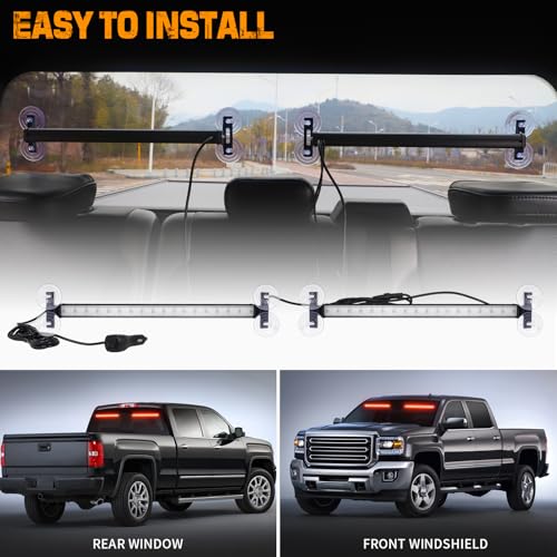 XRIDONSEN 2 in 1 Red Emergency Strobe Traffic Advisor Light Bar 144 LED Warning Safety Interior Dash Windshield Lights Deck Split Mount for Police Volunteer Firefighter Vehicles Trucks (2x17.7 inch) - color: Red