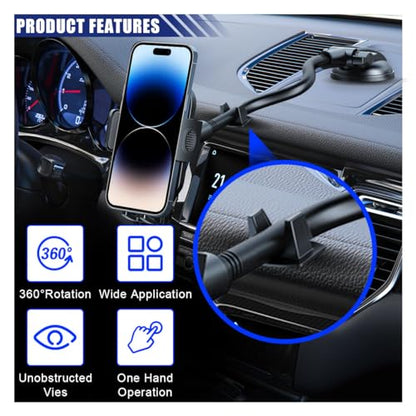 LAINLOY Car Phone Holder Mount, 12 Inch Gooseneck Long Arm Cell Phone Holder, Windshield Window, Dashboard Anti-Shake Handsfree Stand with Strong Suction Cup, Fit for Most iPhone (L005L) - color: L005L